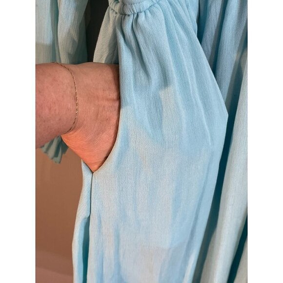 Torrid Dress 1X Blue Gauze Skater Boho Midi Woven Neutral Preppy Flowy Feminine - Picture 9 of 14